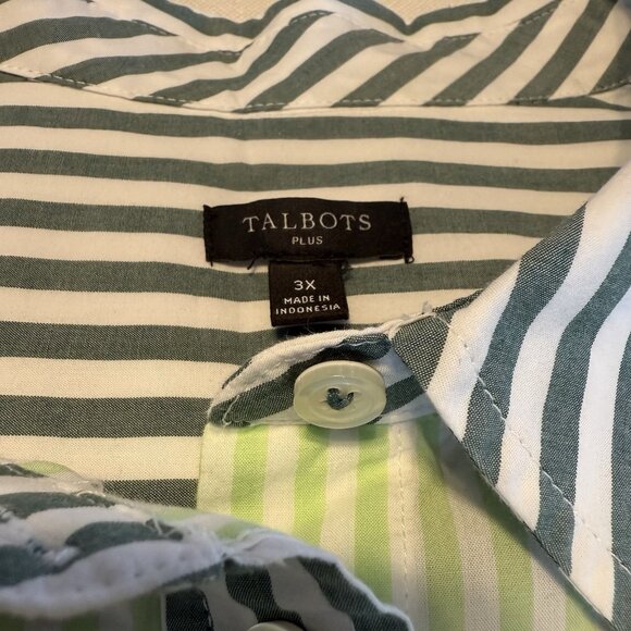 Talbots Color Block Green Striped Button Front Blouse Top - 3X - Picture 5 of 5